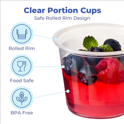 Fit Meal Prep 250 Pack 3.25 oz BPA Free Condiment Cups No Lids, Disposable Jello Shots Containers, Small Dipping Sauce Cups, Plastic Ramekins in Bulk, Stackable Souffle Cups for Sample, Portioning - size: 3.25 oz