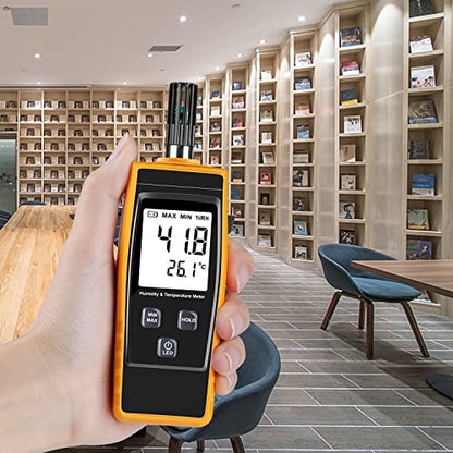 Handheld Humidity Meter, Digital Hygrometer Thermometer 0~100% RH/ -30~60°C (-22~140°F) LCD Display Backlight Moisture Tester Gauge for Outdoor, Home, Industry, Agriculture HVAC - Battery Included