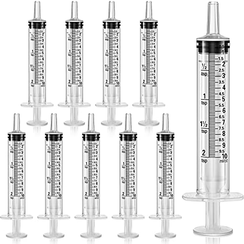 10 Pack Plastic Syringe Liquid Measuring Syringes Without Needle for Epoxy Resin, Craft, Scientific Labs, Feeding Pets Animals, Oil or Glue Applicator (10 ML) - size: 10 ML