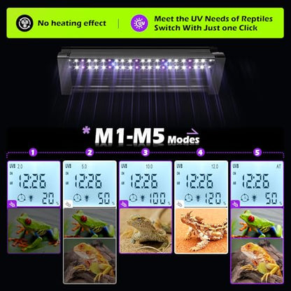 UVB Light for Reptiles 6W 9.8IN LED UVA UVB Terrarium Lamp with 4 Auto Modes for Ferguson Zones UVB Bulb with Timer for Bearded Dragon Gecko Turtle Lizard Snake Adjustable Brightness for Reptile Tank - size: 6W-9.8IN