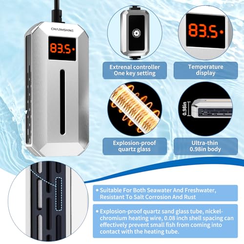 Submersible Aquarium Heater with LED Digital Display 200W Fish Tank Heater for 23-27 Gallon Freshwater Saltwater Tank, Auto Thermostat Overheat Protection(Not Suitable for Low-Water Turtle Tanks)