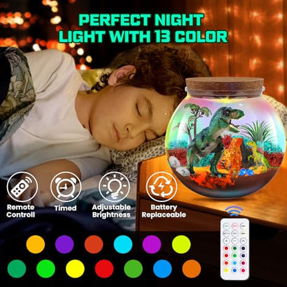 RONSTONE Dinosaur Terrarium Kit for Boys - Dinosaur Toys for Kids - DIY Your Own Light Up Terrarium Kit World - Christmas Birthday Dinosaur Gifts for Boys and Kids 5-7