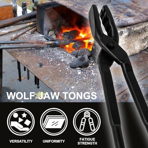 Beginner Blacksmith Starter Assembled Bladesmith Knife Making Tongs Anvil Vise Forge Wolf Jaw Tongs (16 in) - size: 16 in
