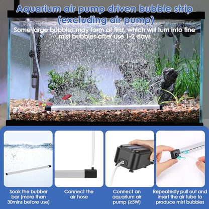 hygger Aquarium Bubble Strip, Nano Air Bubble Curtain Wall Aquarium, Quiet High Dissolved Oxygen Diffuser Fish Tank Bubbler Decorations Self-Sinking for Freshwater Saltwater (16.9 Inch) - size: 16.9 Inch