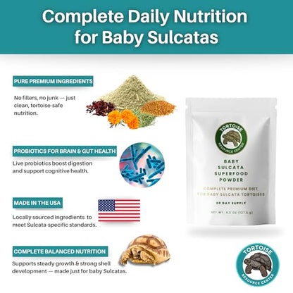Baby Sulcata Food with Calcium - Human Grade Scientifically Formulated Diet for Healthy Growth - 4.5 oz 30-Day Supply for All Grassland Tortoises! - size: 4.5 Ounce (Pack of 1)