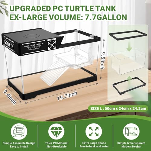 GOZILLA Aquatic Turtle Tank Kit+Lamp+Filter, Upgrade PC Turtle Tank Starter Kit with Adjustable Lamp & Filter,Reptile Habitat with Lid,Hanging Platform for Small Reptiles.(19.68×9.52×9.44''/Black Kit) - color: Large-Black-KIT