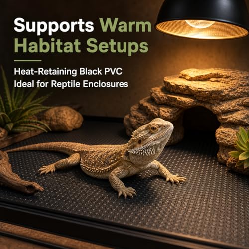 48" x 24" Reptile Terrarium Mat Liner for 4x2x2 120 Gallon Tank, Bearded Dragon Tank Accessories, Non-Adhesive Reptile Carpet Substrate Bedding for Leopard Gecko, Lizard, Snake, Tortoise, Black | Fits most standard 4x2x2 reptile tanks and can be trimmed f