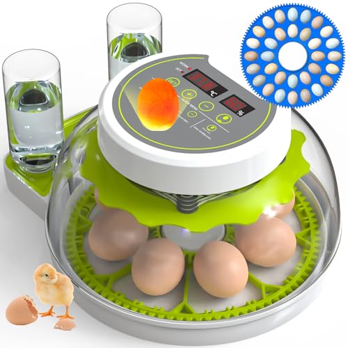 Egg Incubators for Hatching Eggs, 8/30 Chicken Egg Incubator with Automatic Egg Turning, Temperature Control & Humidity Display, Egg Candler, Home Use for Chicken, Duck, Quail - 2 Egg Trays Green - color: Green