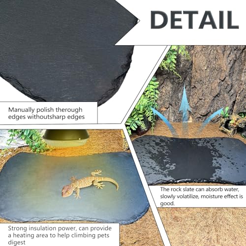 Reptile Basking Platform 13.5''x8.0'' Turtle Rock Slate Feeding Bowl Food Dish Feed Plate Tortoise Bathing Resting Slab for Lizard Gecko Bearded Dragon Chameleon Snake Frog - size: 13.5''x8.0''(1PCS)