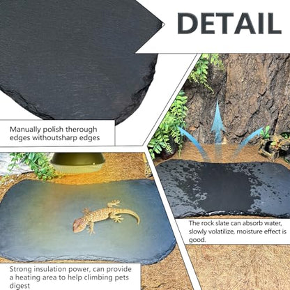 Reptile Basking Platform 13.5''x8.0'' Turtle Rock Slate Feeding Bowl Food Dish Feed Plate Tortoise Bathing Resting Slab for Lizard Gecko Bearded Dragon Chameleon Snake Frog - size: 13.5''x8.0''(1PCS)