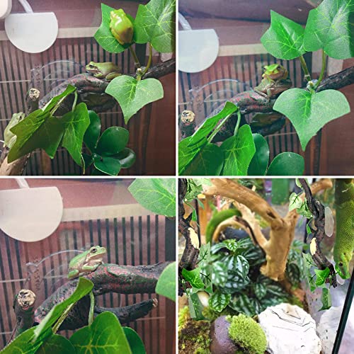 Fhiny 2 PCS Reptile Corner Branch, Resin Climb Tree Branch Decor with Leaves Tank Accessories Terrarium Plant Ornament with Suction Cup for Snake Lizard Bearded Dragons Gecko Climbing - color: Green, 2 Pcs