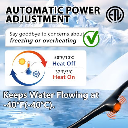 HEATIT 18ft Automatic Heat Trace Cable for Metal And Plastic Pipes 3W/FT | Suitable for metal and plastic pipes, ETL certified for reliable freeze protection and safe operation. - style: 18 ft