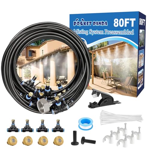 Pre-Assembled Misters for Outside Patio,Outdoor Misting System,80FT|24M. | Backyard Water Cooling Mist Kit for Garden,Greenhouse,Deck,Umbrella,Canopy,Pool,Porch.Trampoline Sprinkler,Party Accessories - size: 80FT-Pre