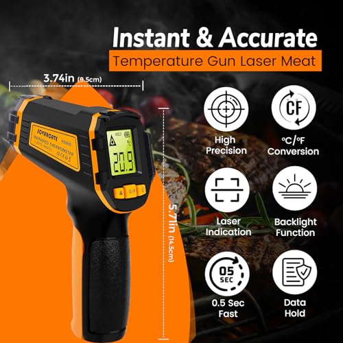 Infrared Thermometer Digital Temperature Gun Laser Meat Thermometer for Cooking, Food, Pizza Ovens, Grilling, Engine, Candy, Laser Griddle, Indoor HVAC Refrigerator Tool -58°F to 1112°F (-50℃~600℃)