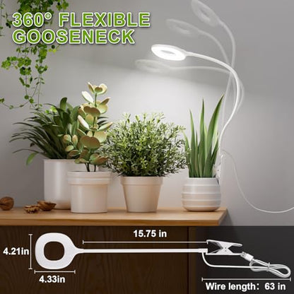 Clip On Full Spectrum LED Grow Light for Indoor Plants | Remote Control, 4/8/12H Auto Timer, 3 Lighting Modes, 10 Brightness Levels, Adjustable Gooseneck, For Small Plants