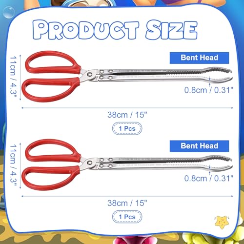 uxcell 2 Pcs Crabbing Tongs, 15" Metal Serrated Extra Long Loach Tong Beach Reptile Catching Clip Garbage Clip with Straight and Bent Heads for Lobsters Loach Other Reptile, Red - size: 15"
