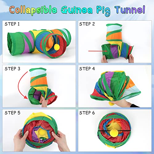 YUEPET Guinea Pig Tunnel, 3-Way Collapsible Play Tubes with Ball, Rainbow | Guinea Pig Tunnel Hideout, Guinea Pig Toys, Hanging Play Chewing Ball, Peekaboo Opening, Folds for Storage, 5.9 in Entrance - color: Rainbow