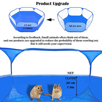 Small Animals Tent,Reptiles Cage,Breathable Transparent Pet Playpen Pop Open Outdoor/Indoor Exercise Fence,Portable Yard Fence (Upgrade Blue) - color: Upgrade Blue