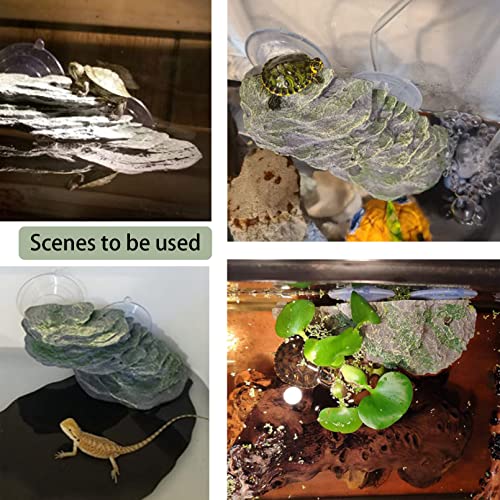 Turtle Basking Platform Reptile Climbing Shale Resin Step Ledge Stone Aquarium Ornament Rock Landscaping Decoration with Suction Cups for Frogs Newts Amphibians Lizard (Medium:8.2”Lx3.3”Wx3.1”H) - size: 8.2”Lx3.3”Wx3.1”H
