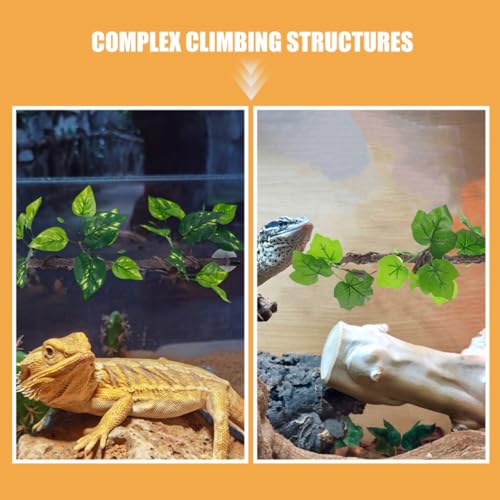 PRETYZOOM 2pcs Artificial Reptile Climbing Branch Vines with Suction Cups for Snake and Gecko Terrarium, Flexible Plastic Jungle Habitat Decor with Realistic Texture and Low Maintenance