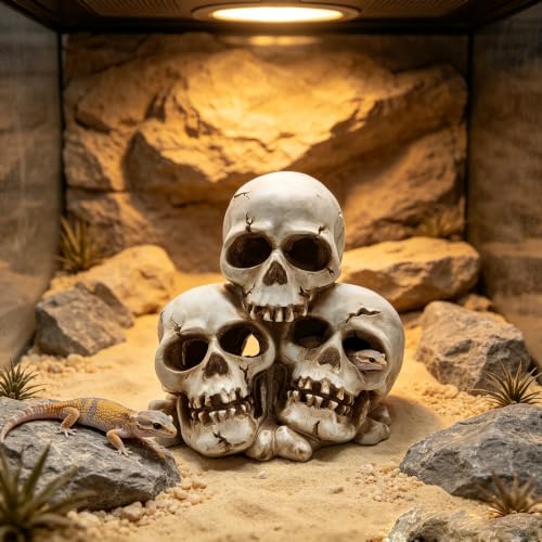 Resin Skull Aquarium Ornament, Hide Cave for Fish & Reptile Tank | Hide house for betta fish and reptiles to play, spacious resting cave, Halloween decor for aquarium and reptile tank