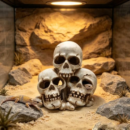 Resin Skull Aquarium Ornament, Hide Cave for Fish & Reptile Tank | Hide house for betta fish and reptiles to play, spacious resting cave, Halloween decor for aquarium and reptile tank