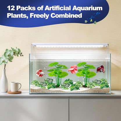 12 Pack Silk Aquarium Plants Betta Fish Tanks Decor，Betta Hammock 6-inch Fish Tank Plants Aquarium Decor，Suitable Artificial Fish Tank for Betta,Goldfish & Reptile Tanks Ornament Accessories