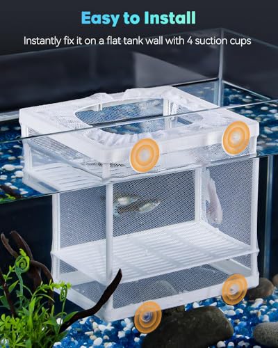 Pawfly Fish Tank Breeder Net Aquarium Fish Breeder Box with Nylon Mesh & Suction Cups Separation Net Small Fish Fry Hatchery Incubator Hatching Box for Baby Fish Shrimp Betta - size: Small