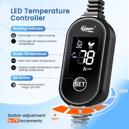hygger Aquarium Heater, Upgraded Ceramic 50W Small Fish Tank Heater with Digital LED Controller, Fast Heating, Precise Temperature Control, Turtle Tank Heater for Freshwater/Saltwater - size: 50W