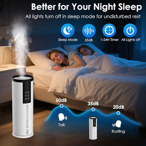 Home Humidifier for Large Room, 2.11Gal Cool Mist Top Fill,120H | Bedroom Humidifier with Humidistat,4 Mist Level,up to 500 ft² Coverage,35dB Quiet Humidifier for Commercial,Office,Baby,Plant