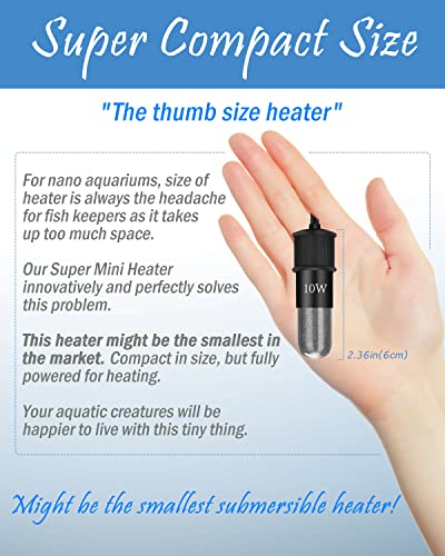 AquaMiracle Mini Aquarium Heater 10W Small Fish Tank Heater for 1-2 Gal Tanks, Digital Display Thermostat Betta Heater with Dry-Run & Overheat Protection, Memory Function - size: ≤ 2 Gal Tanks