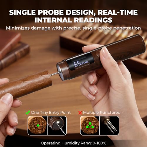 Single Probe Cigar Hygrometer, Rechargeable Digital LED | Rechargeable Single-Probe Hygrometer, LED Humidity Reading, Precision Sensing, Cigar Collectors