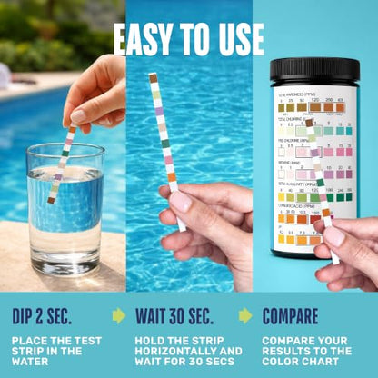Pool Test Strips for Pools and Spas - 7 in 1 Water Test 100 Pack | Includes 100 pool test strips that measure chlorine, bromine, pH, alkalinity, hardness and cyanuric acid in 30 seconds. - style: 100 STRIPS - 7 IN 1 POOL TEST STRIPS