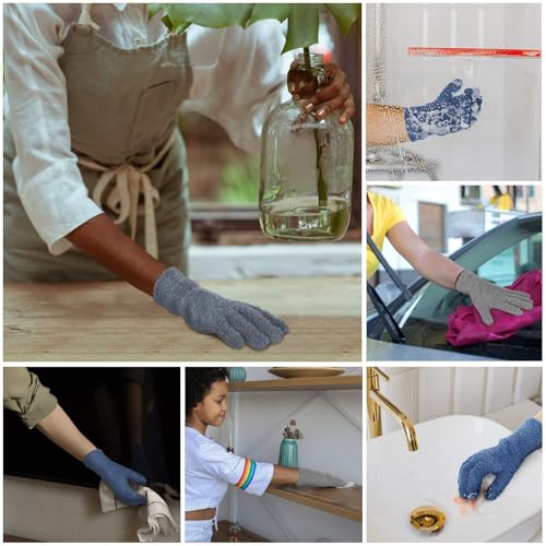 Patelai 2 Pairs Microfiber Gloves for plants Dusting Cleaning Glove Mittens House Cars Blinds Dusting(Gray, Dark Blue,Large) - color: Gray, Dark Blue, size: Large (2 Pairs)