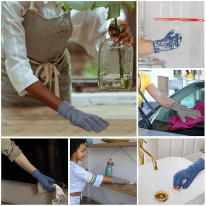 Patelai 2 Pairs Microfiber Gloves for plants Dusting Cleaning Glove Mittens House Cars Blinds Dusting(Gray, Dark Blue,Large) - color: Gray, Dark Blue, size: Large (2 Pairs)