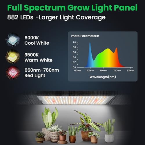 Plant Light, 882 LEDs Full Spectrum 6000K Grow Light Panel, 6Panels | 882 LEDs,Auto Timer 6/12/16,3 Color Modes,5 Dimmable Levels,for Seed Starting, Veg and Bloom - size: 6Panels