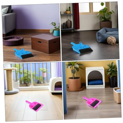 10pcs Mini Pet Broom and Dustpan Set for Small Animal Cage Cleaning, Reptile and Chinchilla Waste Cleaning Tool, Bright Pink and Blue for Hamster, Hedgehog, Rabbit Maintenance