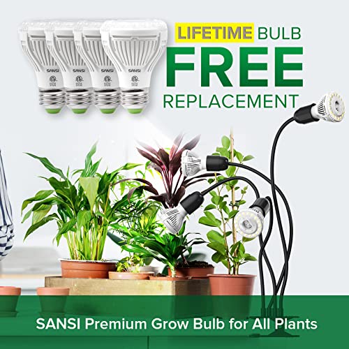 SANSI LED Grow Lights for Indoor Plants, Lifetime Free Bulb Replacement | 600W Full Spectrum 4-Gooseneck Clip Plant Grow Light, Plant Light with Timer 4/8/12 Hrs, High PPFD Growing Power Grow Lamp - size: 4 Head 1 Pack