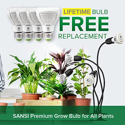 SANSI LED Grow Lights for Indoor Plants, Lifetime Free Bulb Replacement | 600W Full Spectrum 4-Gooseneck Clip Plant Grow Light, Plant Light with Timer 4/8/12 Hrs, High PPFD Growing Power Grow Lamp - size: 4 Head 1 Pack