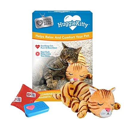 HuggieKitty by Pets Know Best- Cuddly Cat Toy, Soothing Sound & Warmth Help Relax & Comfort Your Pet- Purr & Heartbeat, Heating Pack- Orange - color: Orange