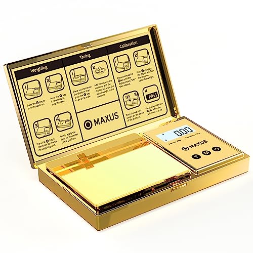 Digital Gram Scale 200g x 0.01g, Gold Pocket Scale for Jewelry, Food | Gold Plated Cover and Platform, Measures Grams and Ounces, Compact Scale for Grains, Gems, Coins and Small Items - color: Gold