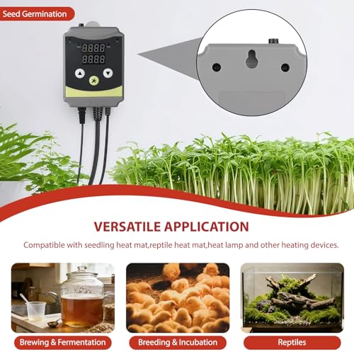Refrigeration and Constant Temperature Control,Reptile Thermostat Temperature Controller,Digital Heat Mat for Seed Starting,Plant Germination,Incubator,Brooder, Brewing,Cooling Devices,-4-176°F,1000W