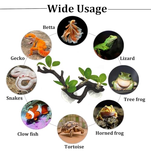 PINVNBY 2 PCS Reptile Corner Branch Terrarium Plant Decoration Branches for Reptiles with Suction Cup for Amphibian Lizard Snake Climbing Ornament