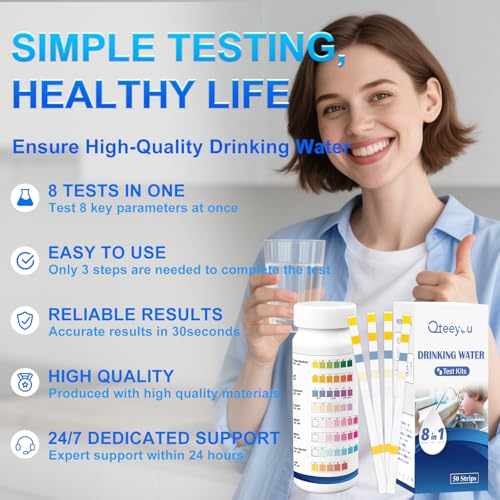 Lead Water Test Kit 2026 Upgraded 8 in 1 Home Drinking Water Testing Kits 50pcs, House Tap and Well Water Hardness Tester, Lead Test Strips for Alkalinity, pH, Copper, Nitrite&Chlorine
