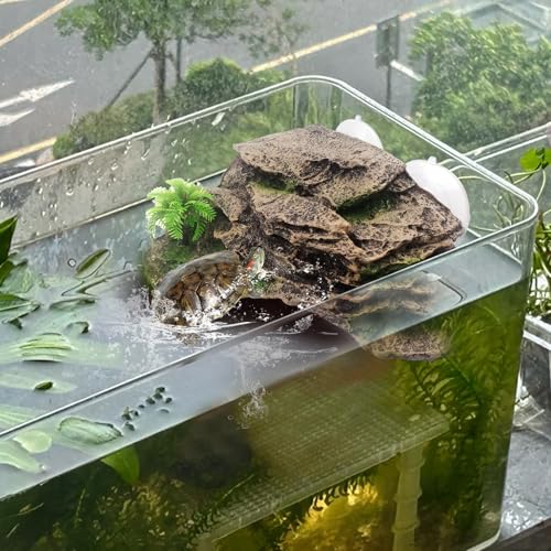 kathson Turtle Basking Platform with Suction Cup,Turtle Ramp Climbing Basking Platform Artificial Plants Decor Resting Basking Terrace Aquarium Ornament Rock for Frogs Lizards Bearded Dragon - style: Slope