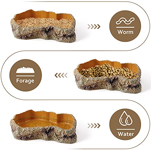 Reptile Food Water Resin Rock Bowls Lizard Gecko Worm Feeding Dish Mini | Amphibian Feeder Bowl Terrarium Decor for Bearded Dragons, Chameleon, Leopard Gecko Frog Snake Hermit Crabs Turtle Spider Pet - size: Mini