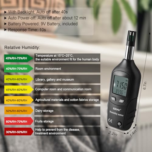 ERAY Digital Psychrometer Thermometer Hygrometer with Backlight | Temperature and Humidity Reader Meter Thermo-Hygrometer with Dew Point and Wet Bulb Temperature, 9V Battery Included(Black) - color: Black