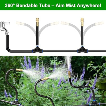 60FT Drip Irrigation System for Garden – Automatic Watering Kit with Solid Brass Metal Connectors, 360° Bendable Tubing &16 Adjustable Nozzles for Greenhouse, Lawn, Yard & Plants - size: 60 FT