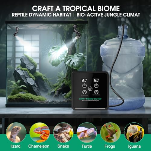 Reptile Mister Humidifier Reptile Mister System with Timer Auto | Terrarium Misting System Reptile Fogger for Chameleons, Snakes, Frogs, Lizards & Turtles - color: C-Black