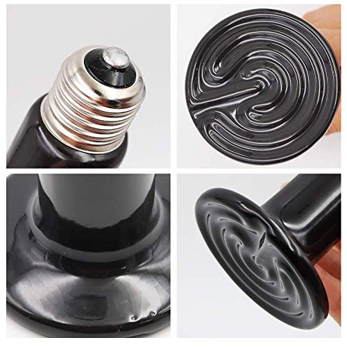 Reptile Heating Lamp Bulb 2pcs Amphibian Ceramic Heat Emitter (Black, 100W) | No light Emitted, long-lasting, No Nose Rapid Heating for lizard chameleon dragon turtle, Amphibian, Poultry ,Cat, in winter